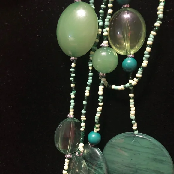 Long Beaded Necklace Jade Green Glass Beads 19” Long - Picture 2 of 6